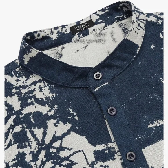 NWT COOFANDY man’s navy/white long sleeve Henley, neck, cotton shirt size XXL - Picture 7 of 11